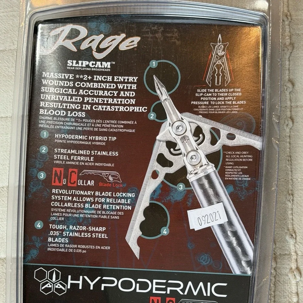 Rage Hypodermic No Collar SlipCam Broadheads 2-Blade 100 Grain (3 Pack)